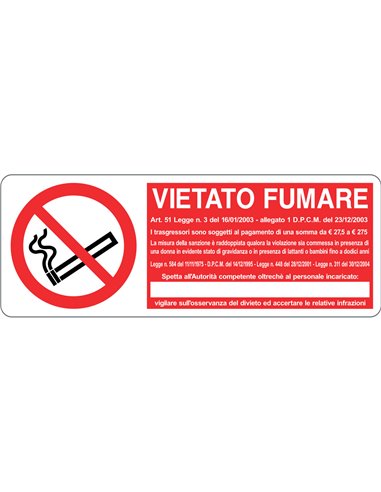 CARTELLO ALLUMINIO VIETATO FUMARE CON NORMA